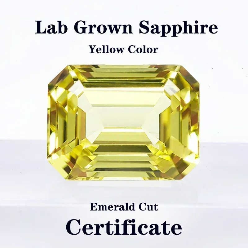 

Желтый цвет, изумрудная огранка, выращенные в лаборатории сапфировые драгоценные камни для подвесок, кольцо «сделай сам», ожерелье, серьги, материалы