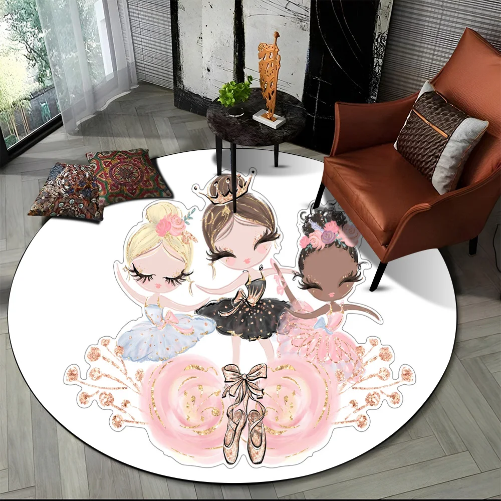 Cartoon Ballet Girl Fairy Ballerina Flower Round Carpet Rug for Living Room Bedroom Child Decor,Pet Area Rug Non-slip Floor Mat