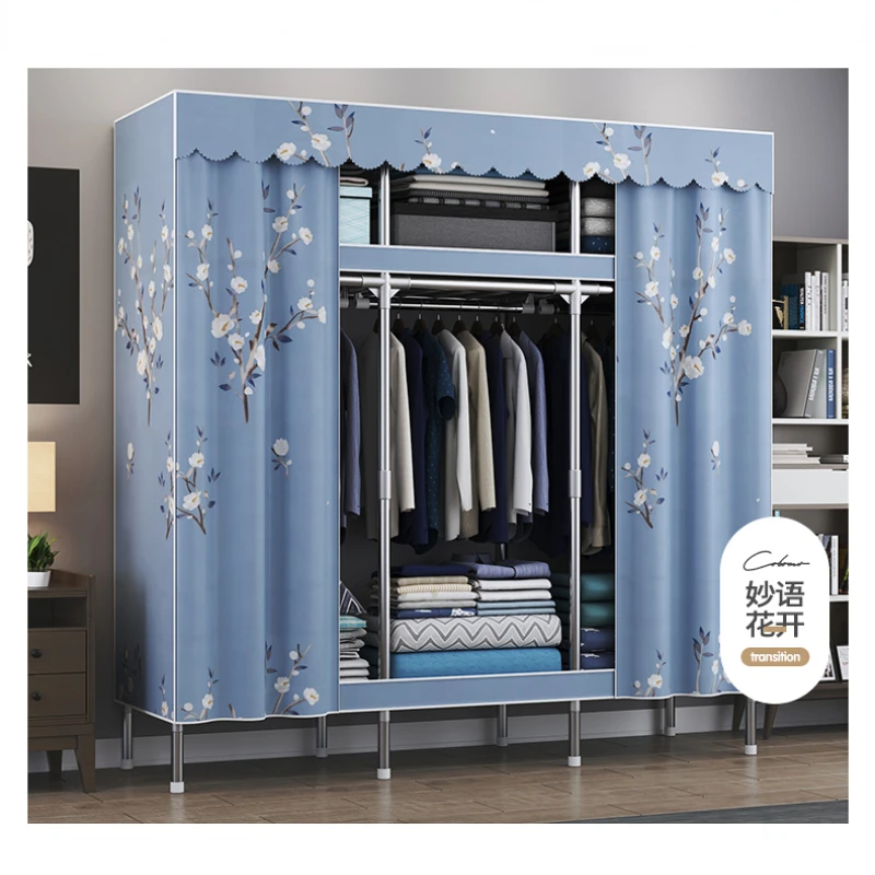 Fabric Cloth Wardrobe Assembly Dormitory Hanging Clothes Cabinet Simple Steel Closet Large Capacity Bedroom Home Furniture