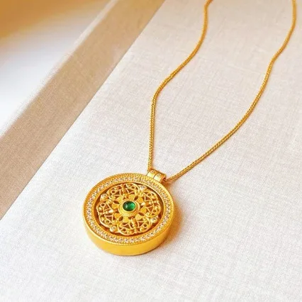 Women's 24K Gold Rotatable Vajra Pendant, AU999 | Zircon-accented vajra tips, glamorous statement of opulent serenity.