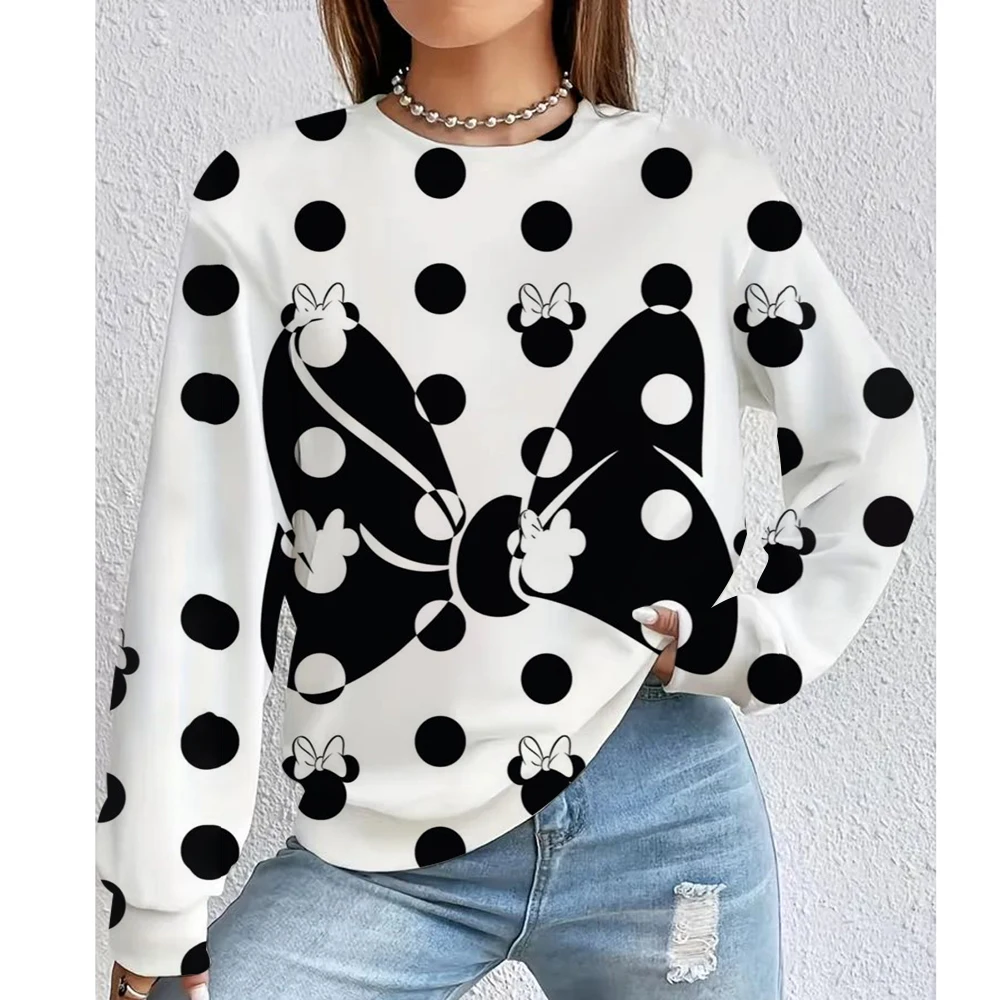 Ropa deportiva de otoño para mujer, Sudadera con capucha con estampado de Mickey Mouse de Disney, jersey suave cómodo con cuello redondo, ropa informal para mujer