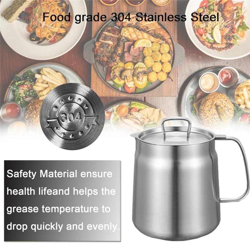 

【A87T】3In1 Multifunctional Oil Strainer Pot 50Oz/1.5L 304 Stainless Steel Deep Frying Basket,Grease Container For Kitchen