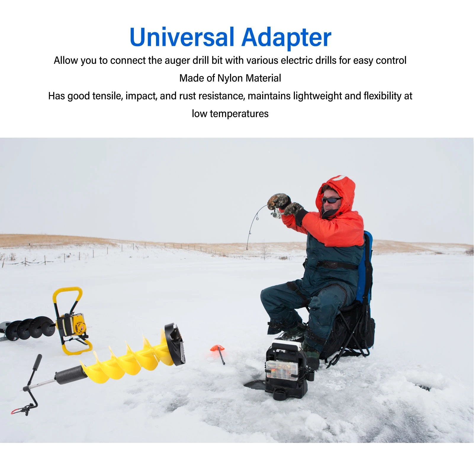 Ice Auger Drill Bit With 27.5in Extension Rod Auger Drill Bit 8in Hole Drilling 28in Length Floatable Ice Fishing Drill Bit  ﻿