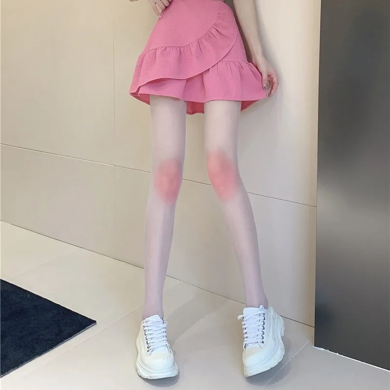Women's Rosy Knee Sheer Tights  Pure Style Lolita Pantyhose  Japanese Kawaii Gradient Socks with Thigh Blush Effect