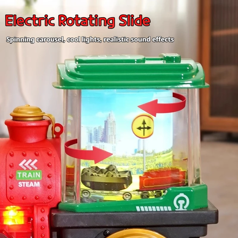 Tren de vapor eléctrico de juguete para niños pequeños de 3 a 5 años con sonido de luz ahumada, juguete de choque de camión con motor locomotor, 360 °   Regalo giratorio para niños