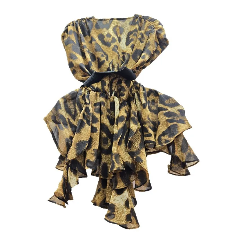 ฤดูร้อนยุโรปใหม่ INS Niche Design V คอพิมพ์เข็มขัดเอวอเนกประสงค์ Chic Light หรูหราเสื้อด้านบนสําหรับผู้หญิง