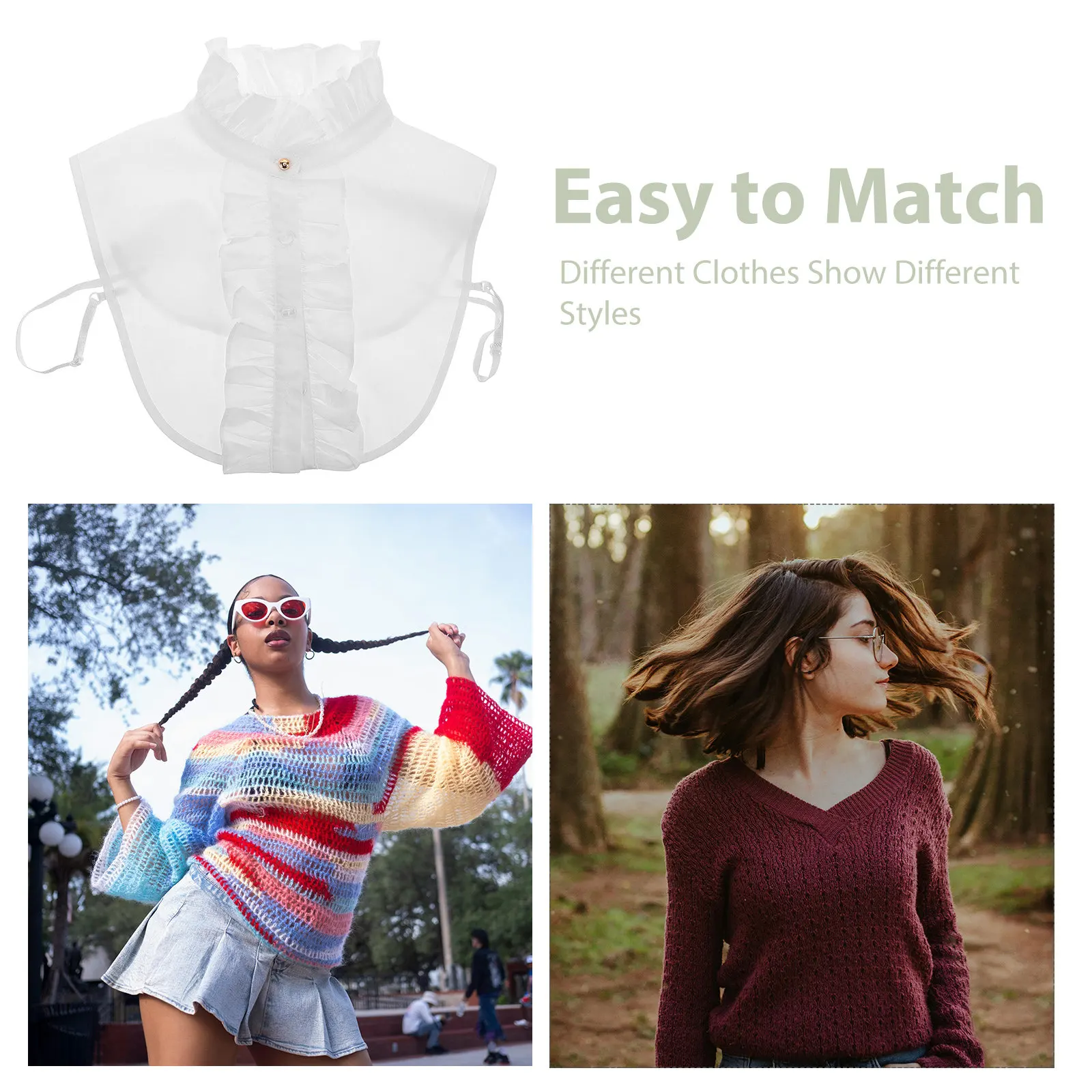 Ruffled Detachable Fake Collar for Women Classic Vintage Pleated Stand Collar Decorative Shirt Accessory Breathable Comfort Fit
