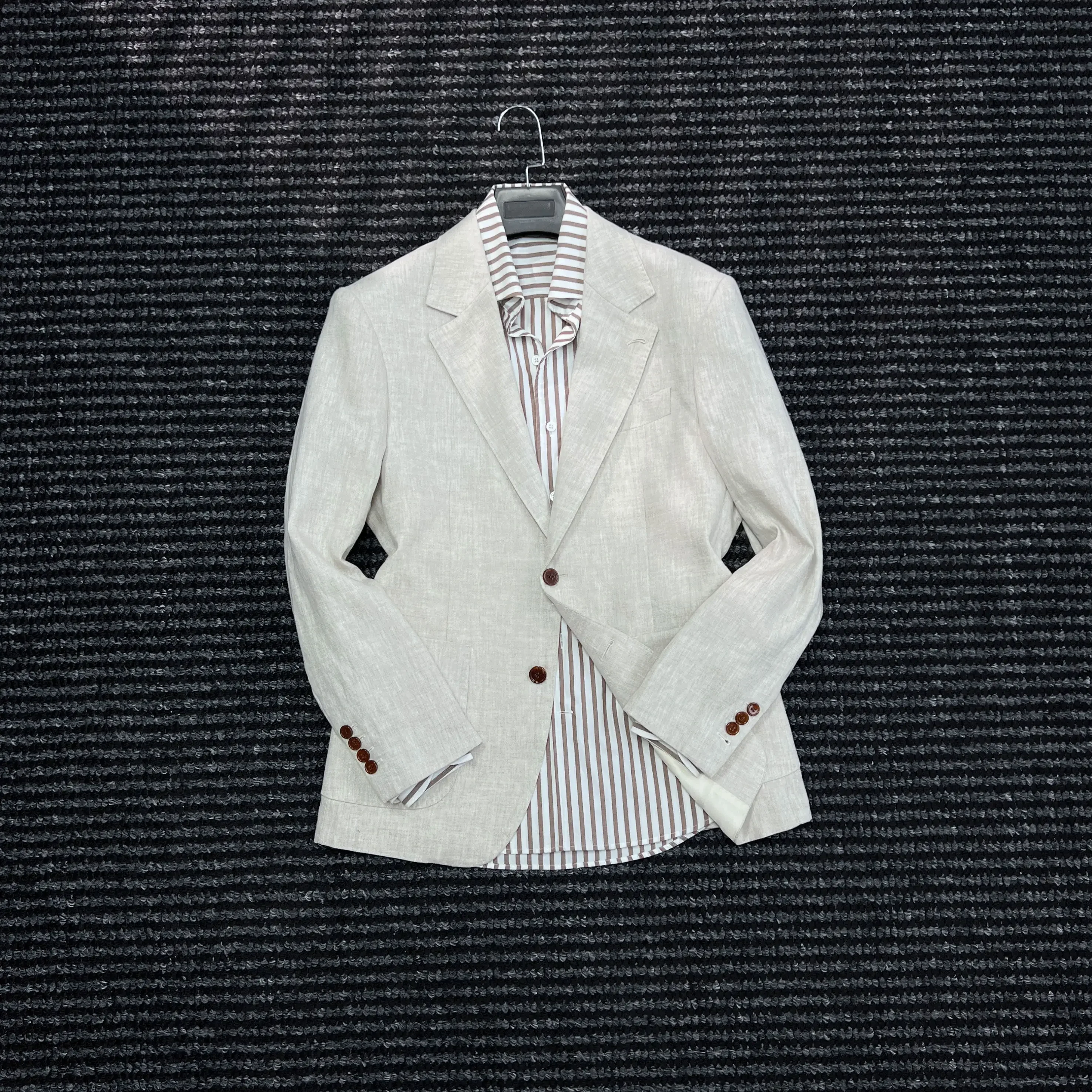 Haute couture 100% linen unstructured semi-lined suit men's casual suit trendy