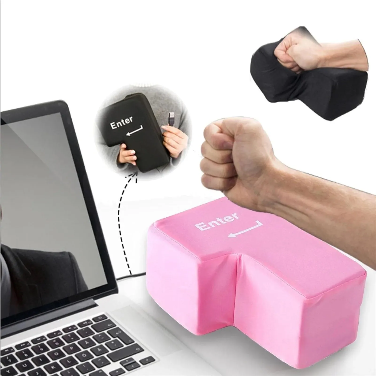 Creative Giant Enter Key Stress Relief Punch Bag Comfortable Plush Throw Pillow Stuffed Toys Usb Connection