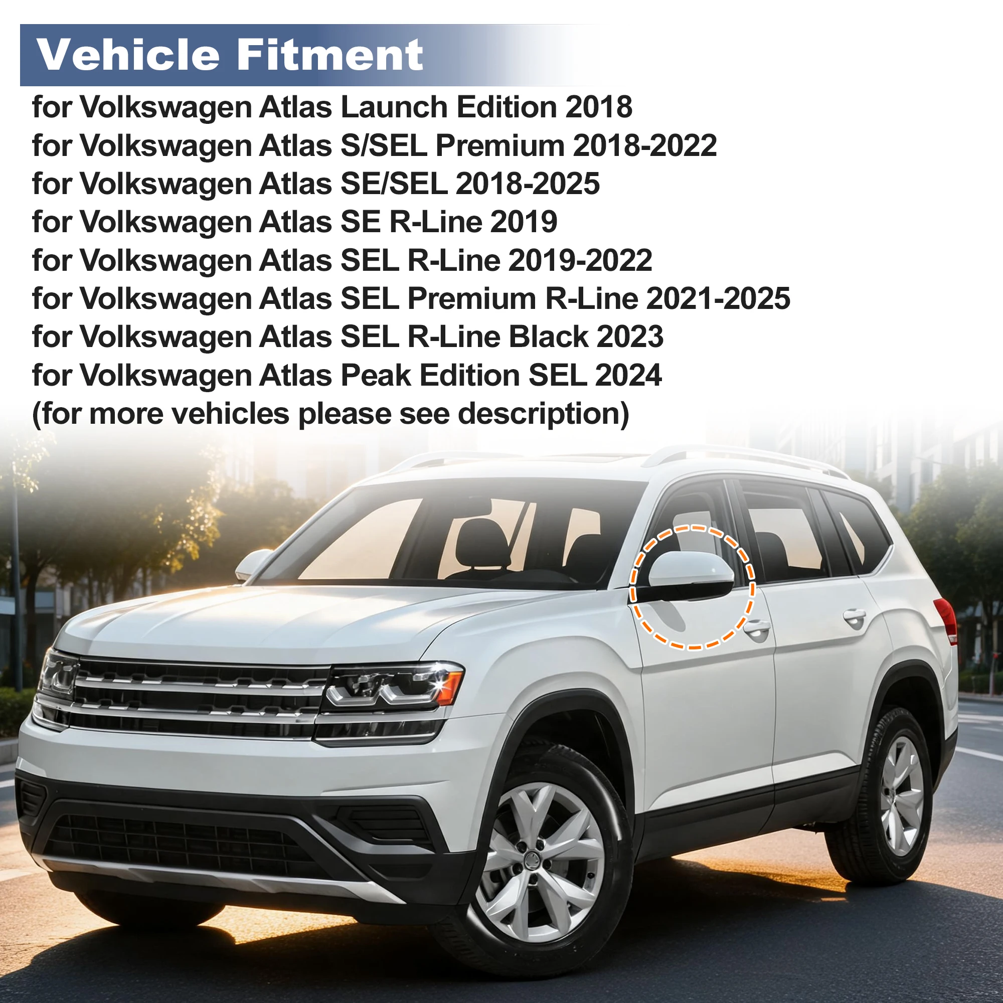 UXCELL 1pc Rearview Mirror Cover Cap White for Volkswagen Atlas Launch Edition 2018