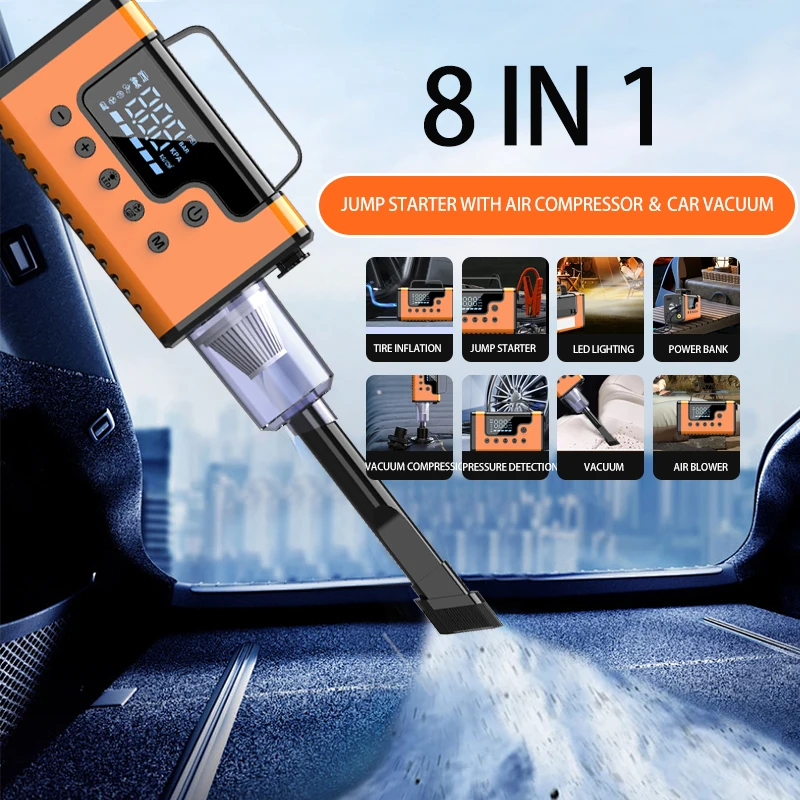 8 in 1 Car Jump Starter 3000A with Car Vacuum Cleaner, Blower Jump Starter with Power Pack, Light Emitting Diode Light
