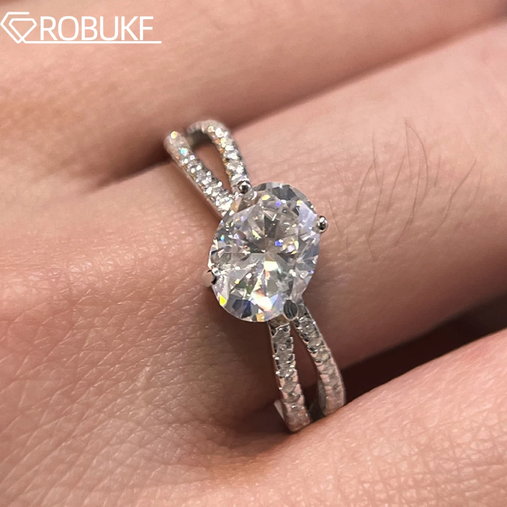 6*8mm Oval Cut Moissanite Diamond Split Shank Engagement Ring For Women Side Two Row Pave Set S925 Silver Wedding Jewelry Gifts