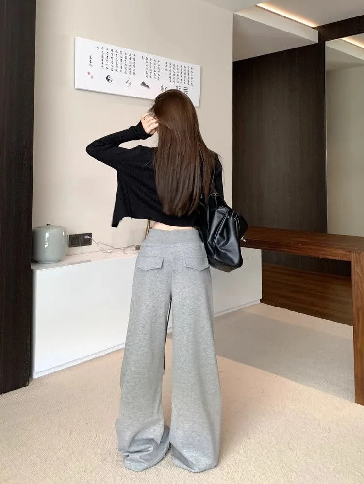 Damen-Sweatpants mit hoher Taille und geradem Bein, gerippter Bund, amerikanische Freizeitmode, weite Beine, angenehmes Tragegefühl, Sportmode – Detail 10