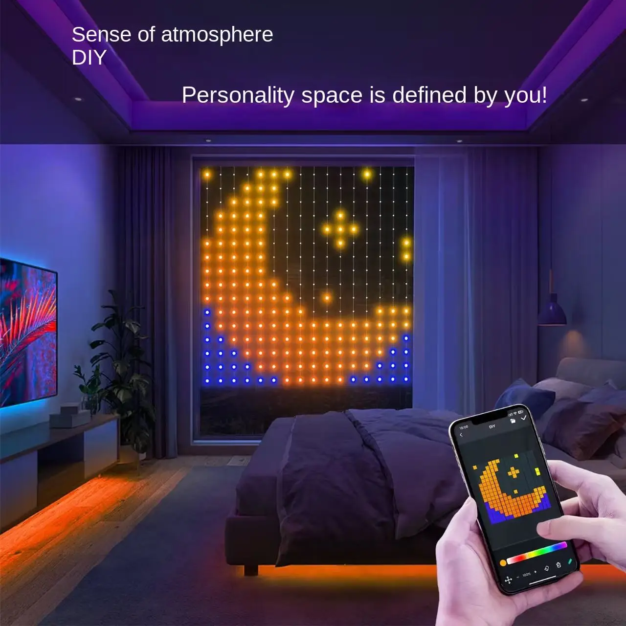 Smart Curtain Lights App Programmable LED String Lights for Christmas Wedding Bedroom Decor Message Scrolling Pattern Chase IP65