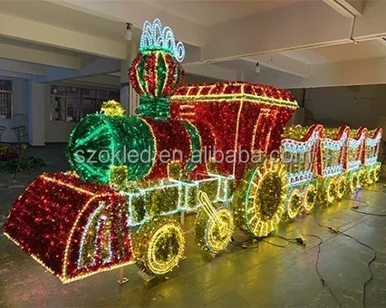 LED 3D Christmas Decoration shopping mall event Truck Motif Lights pop up LED Rope Lighted Outdoor 3D led Train motif light