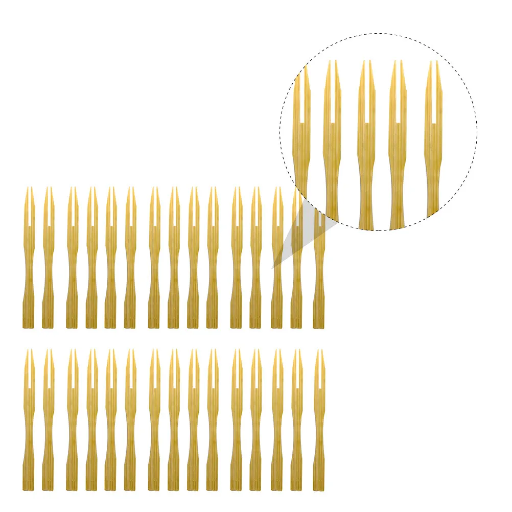 100Pcs Bamboo Fruit Forks Two Prong Food Picks Biodegradable Eco Friendly Dessert Cake Salad Snack Party Tableware Home Kitchen
