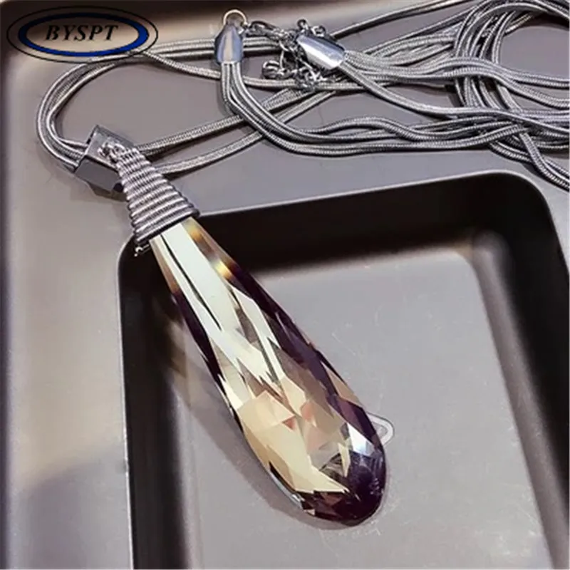Women Pendant Necklaces Drop Long Paragraph Sweater Chain Decorative Crystal Necklace Pendant