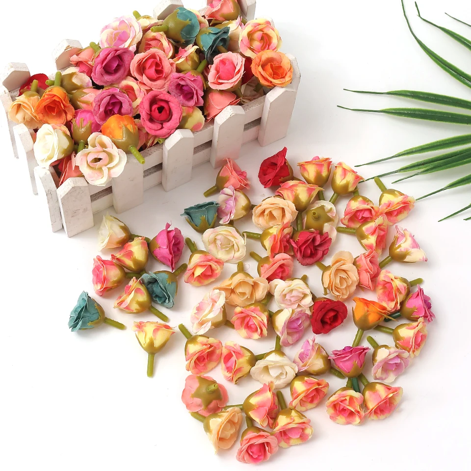 UCLEVER Lot de 60 Fleurs Artificielles, Rose Fausse Fleur 4cm, Petite Tête de Fleur Artificielle, Fleur en Tissu pour DIY Scrapbooking Mariage Gâteau Fête Jardin Artisanat (Rose