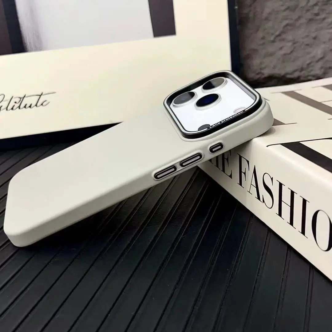 حافظة هاتف لهاتف آيفون 17 برو ماكس 17 اير 16 بلس 15 14 13 12 إطار عدسة معدني جلد غير لامع بلاستيك حماية ضد الصدمات غطاء صلب #5