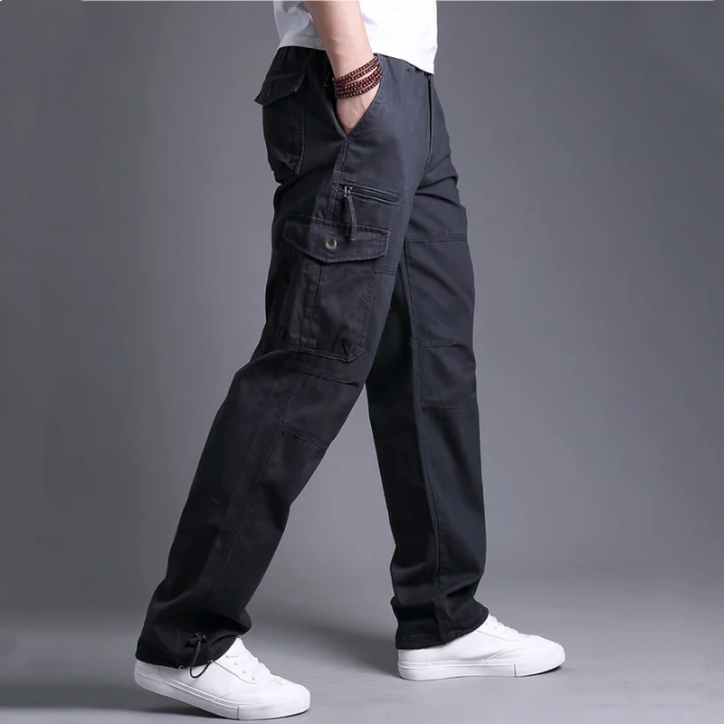 New Casual Cargo Pants Men's Tactical Pants Elastic Waist Long Pants Multi-Pocket Trousers Spring Autumn Training Working Pants