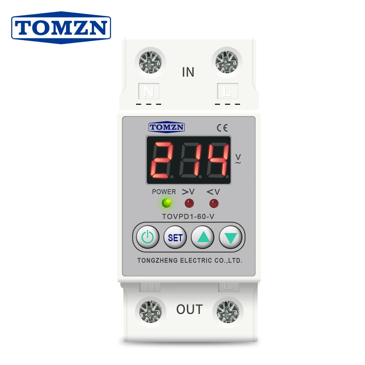 TOMZN DIN Rail Voltage Display Relay ON/OFF Adjustable Over Under Voltage Protection Device Auto Reconnect Protector 40A 60A