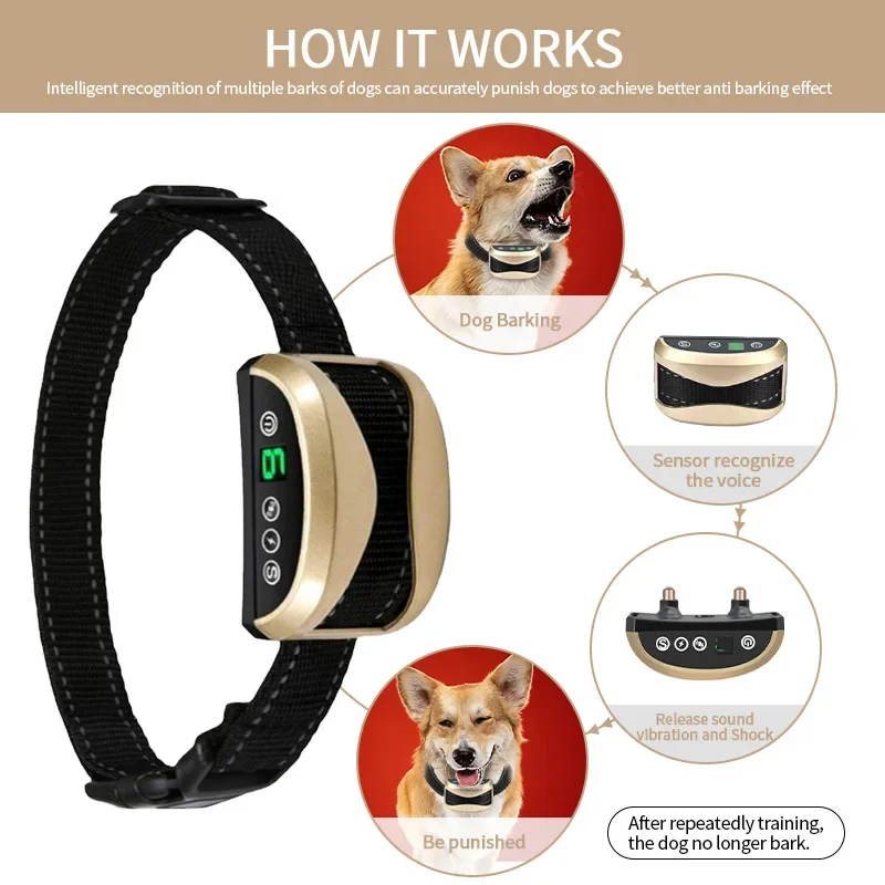 

Dog Collar Anti Bark Control Collar Dog Training Accessories Waterproof Rechargeable Anti Barking For Dogs Training Collars