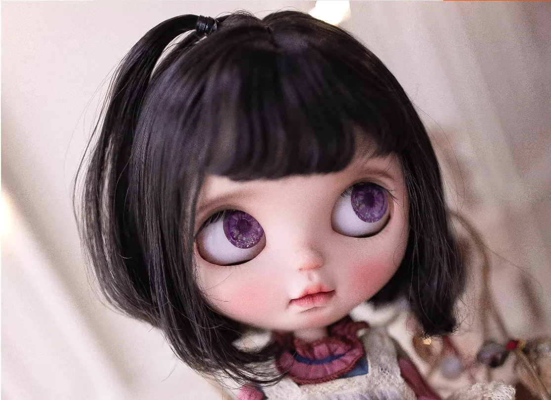 Blythes doll wig fits in 1/6 9-10size fashion new Brattle High Temperature silk wig Bob Small Pinch female black and purple flax