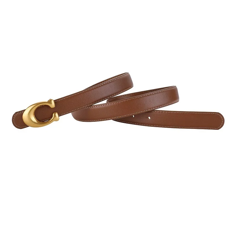 Modeontwerper Damesriem 2,3 CM Echt Lederen Riem Alphabet Gouden Gesp Ultra Dunne Riem Voor Alle Gelegenheden