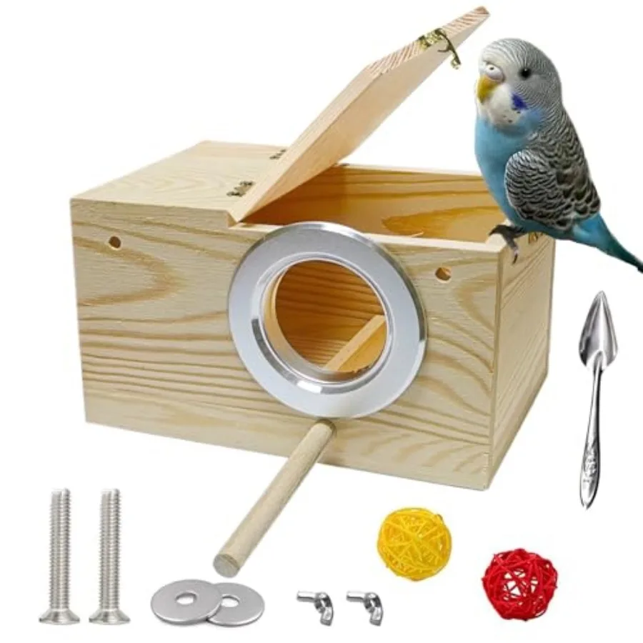 

Bird Nest, Parakeet Nest Box, Bird Breeding Box with Perch, Wood Budgie Nest Box for Bird, Parrot, Lovebirds, Parrotlet, Finch,