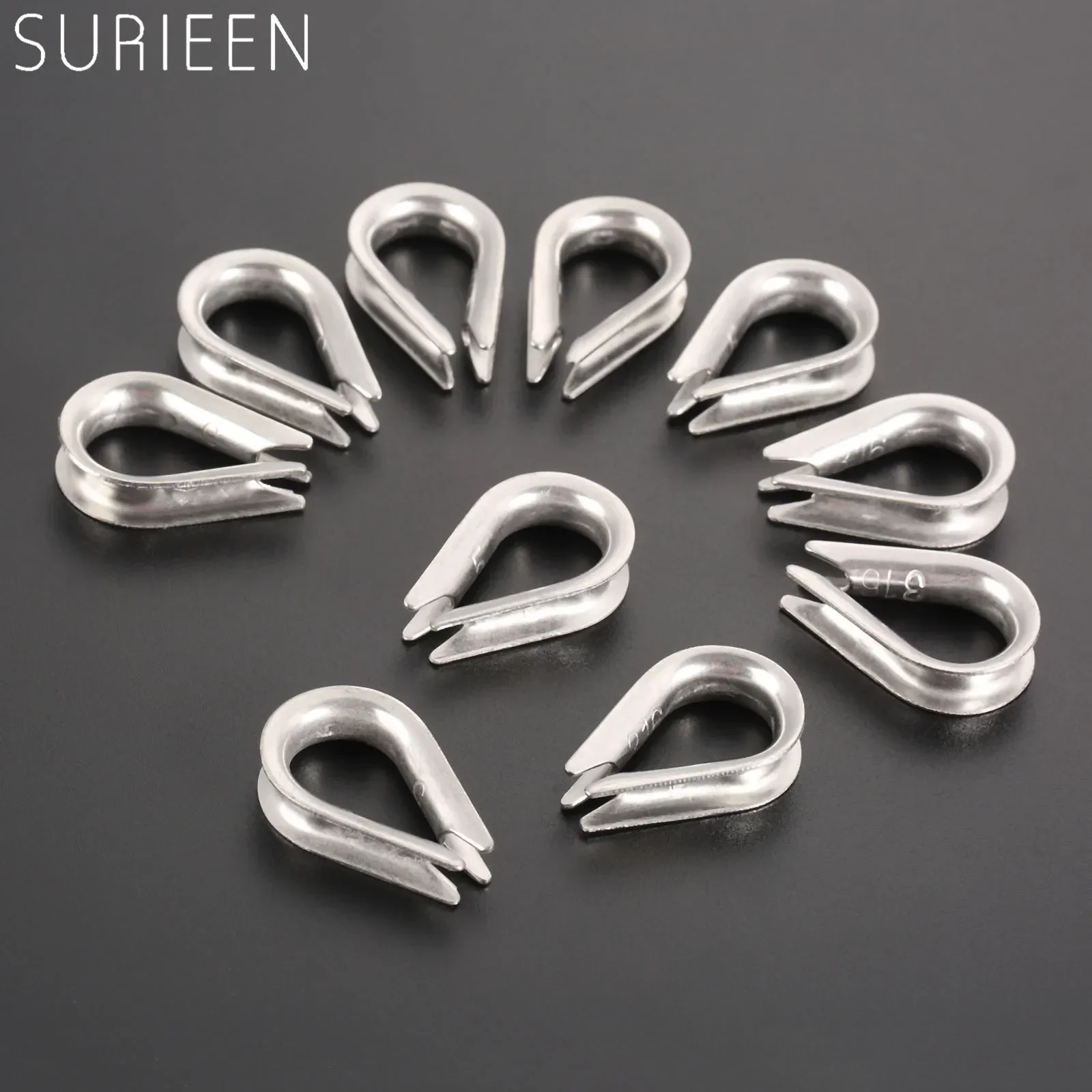 10Pcs 6mm M6 Marine Grade 316 Stainless Steel Wire Rope Thimbles Clamps For 1/4