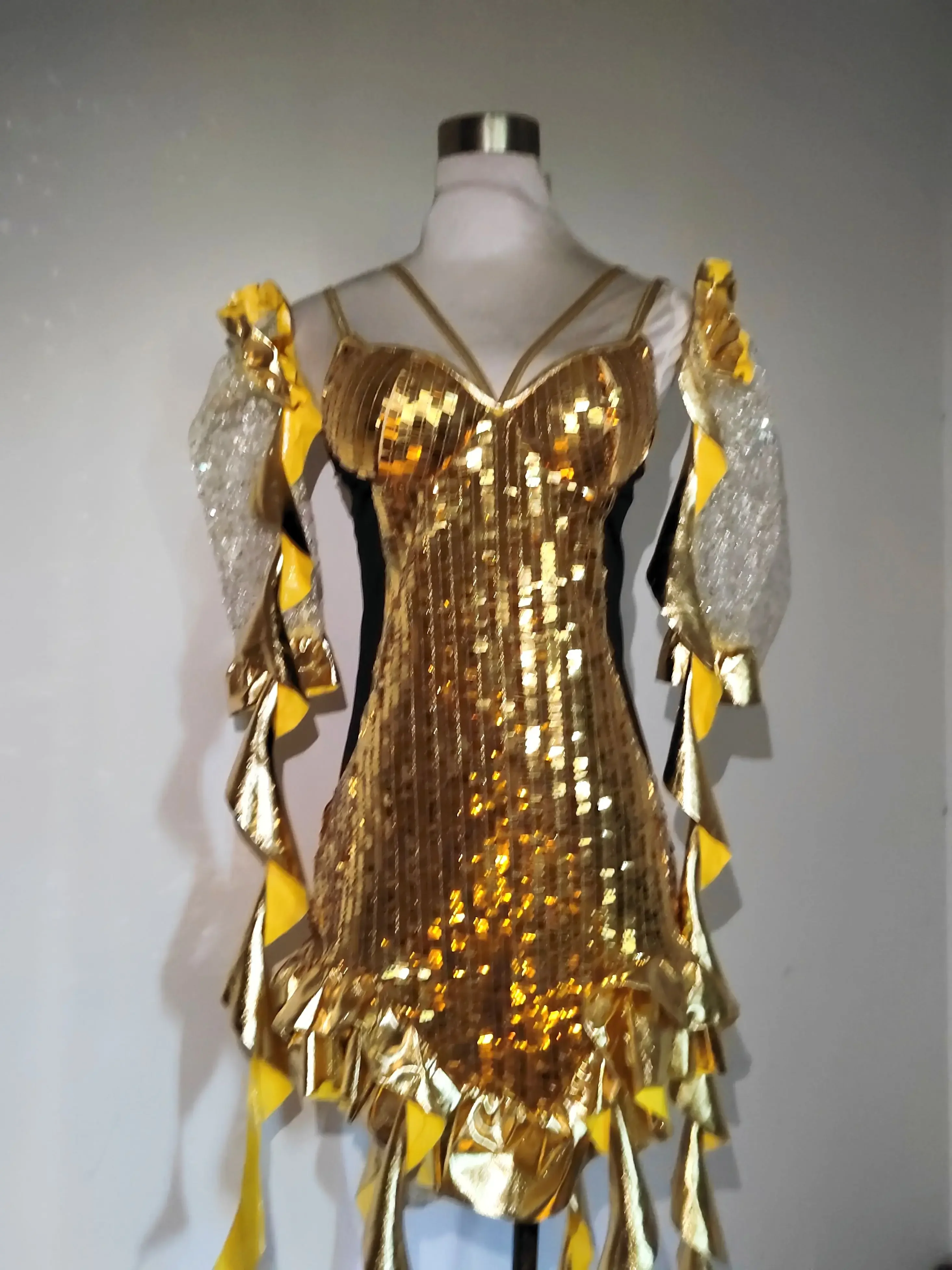 

Gold Sexy Stage Short Bodysuit Nightclub Leading Dance Rave Clothes Singer Celebrate Party Performance Show Stage Outfit Gloves