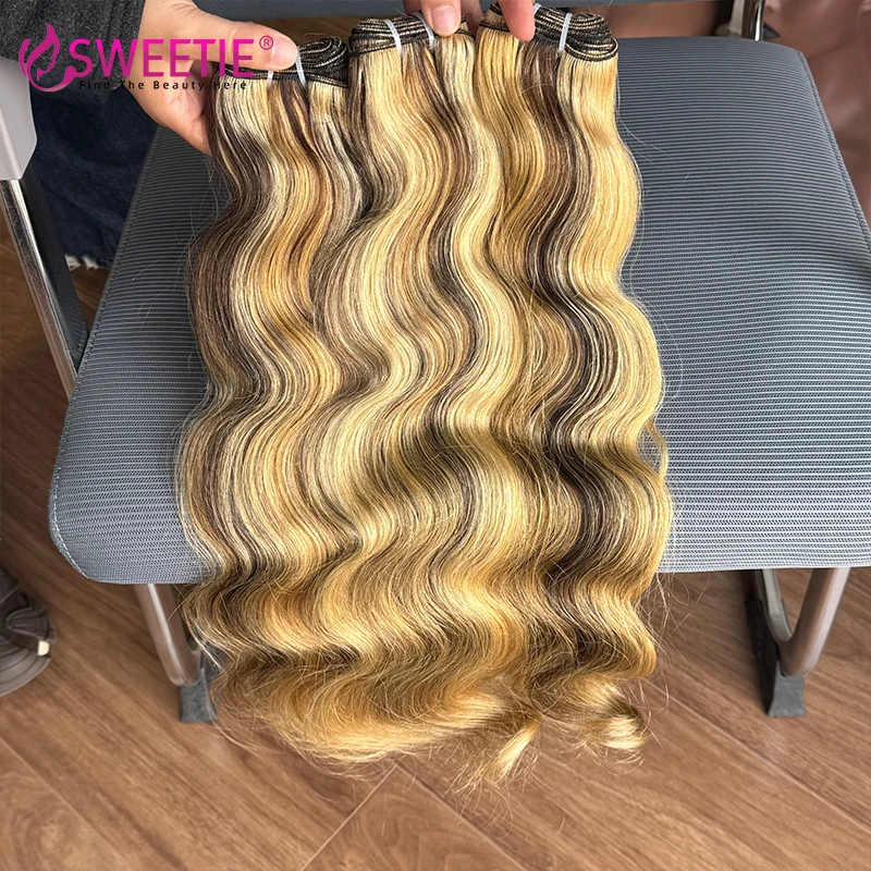 Highlight Body Wave Echthaar-Bündel 100% Brasilianisches Jungfrauenhaar 4/27/613 Honigbraune Farbe Remy-Haarverlängerungen Bündel – Detail 2
