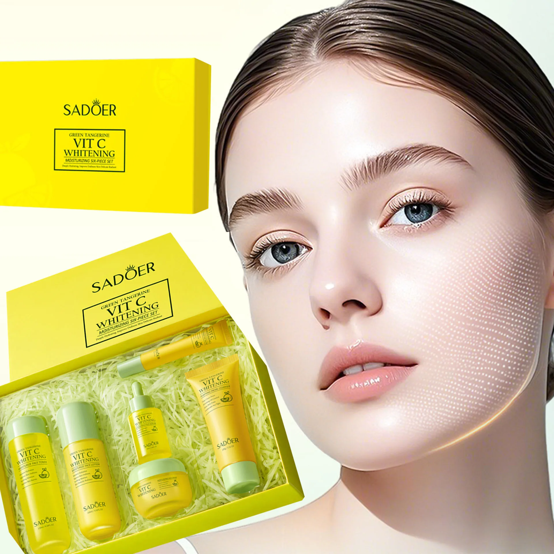 

Green Orange VC Whitening Moisturizing Six-Piece Set Deeply moisturize improve roughness brightens skin tone rejuvenate the skin