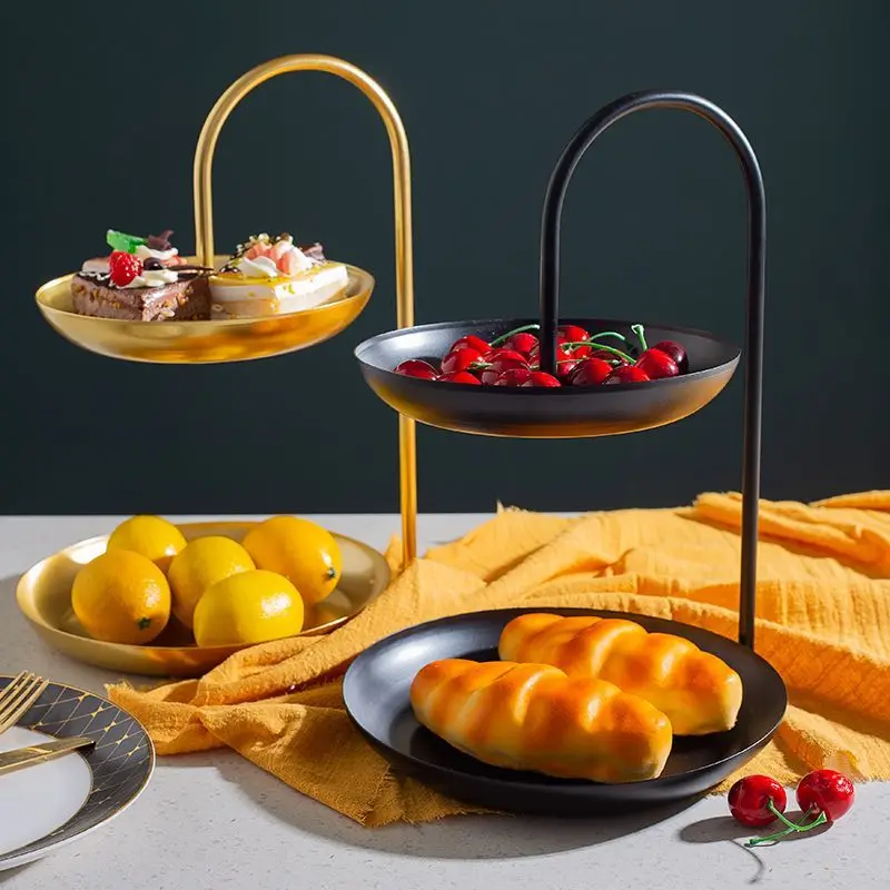 Double-layer Metal Iron Storage Tray Fruit Display Plate Party Wedding Dessert Bread Storage Tray Home Living Room Decoration