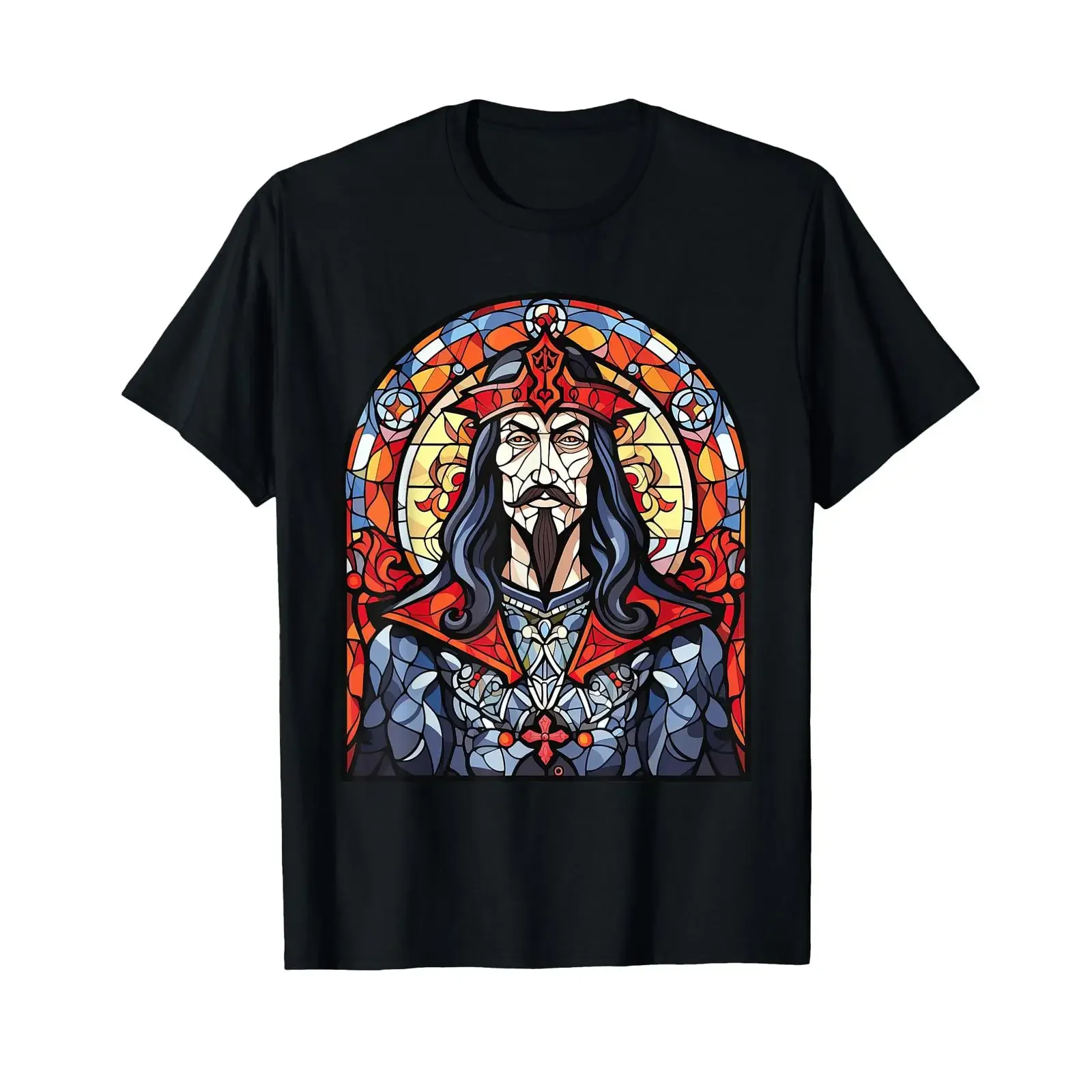 Vlad the Stake Stained Glass T Shirt vintage Washed Versatile Casual designer clothes Comfortable Breathable graphic homme