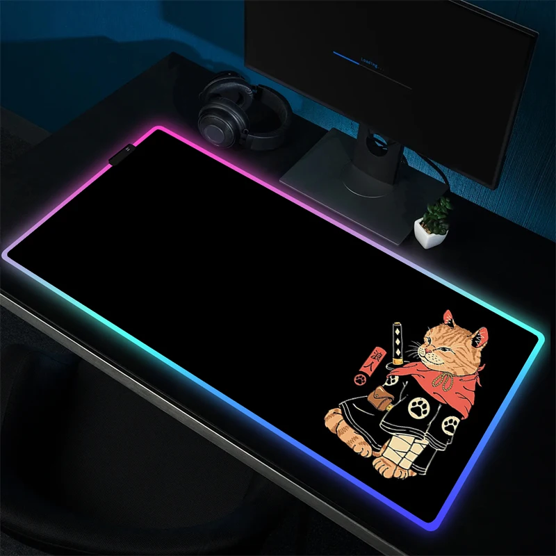 RGB коврик для мыши, японский коврик для мыши в виде кошки, большой игровой коврик для мыши, геймерский резиновый Настольный коврик, игровой нескользящий компьютерный ковер, аксессуары для детской мыши