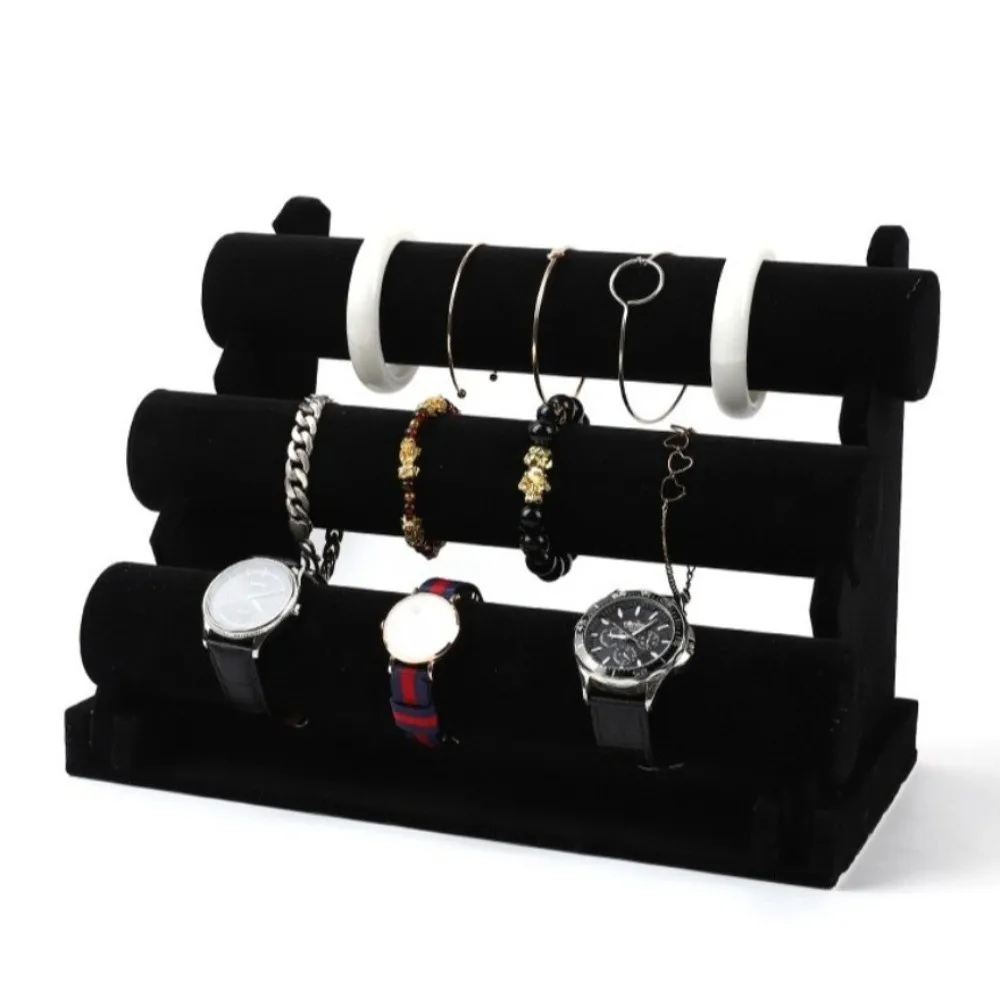 3Layer Velvet Jewelry Holder Retro Space Saving Bangle Display Stand Multifunctional Large Capacity Jewelry Organizer Home