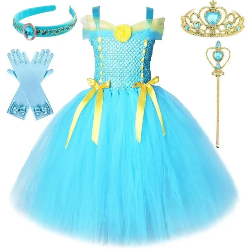 

Princess Jasmine Long Dresses for Girls Christmas Carnival Full Length Costumes for Kids Birthday Party Ballet Tutus Ball Gown