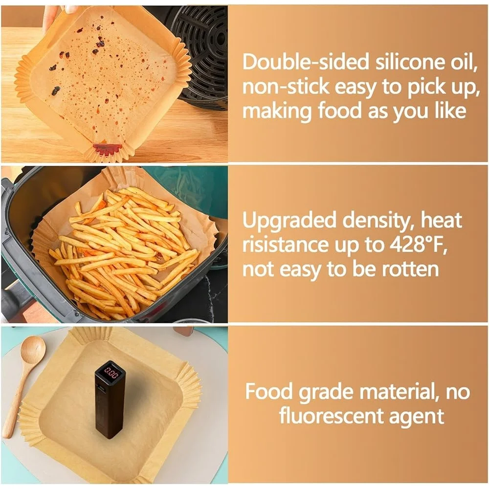 9 Inch Disposable Air Fryer Liners 125PCS Non-Stick Oil Proof High Temperature Resistant Baking Paper Cooking Appliances
