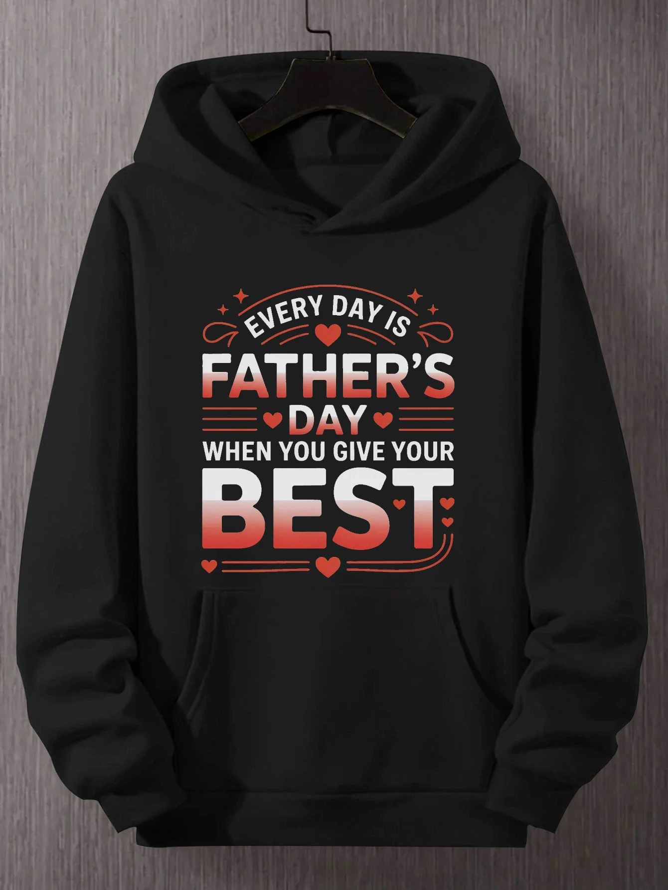 

Every day is the best men's oversized hooded shirt for Father's Day - with a relaxed fit, in black with red and white designs.