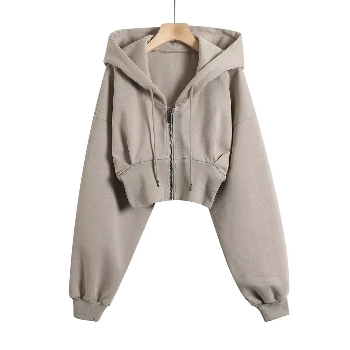 เสื้อฮู้ดสไตล์เรโทรสำหรับผู้หญิงจากสถาบันกีฬาอเมริกัน ทรงเข้ารูป รัดเอว มีซิป แขนยาว แฟชั่นทันสมัย