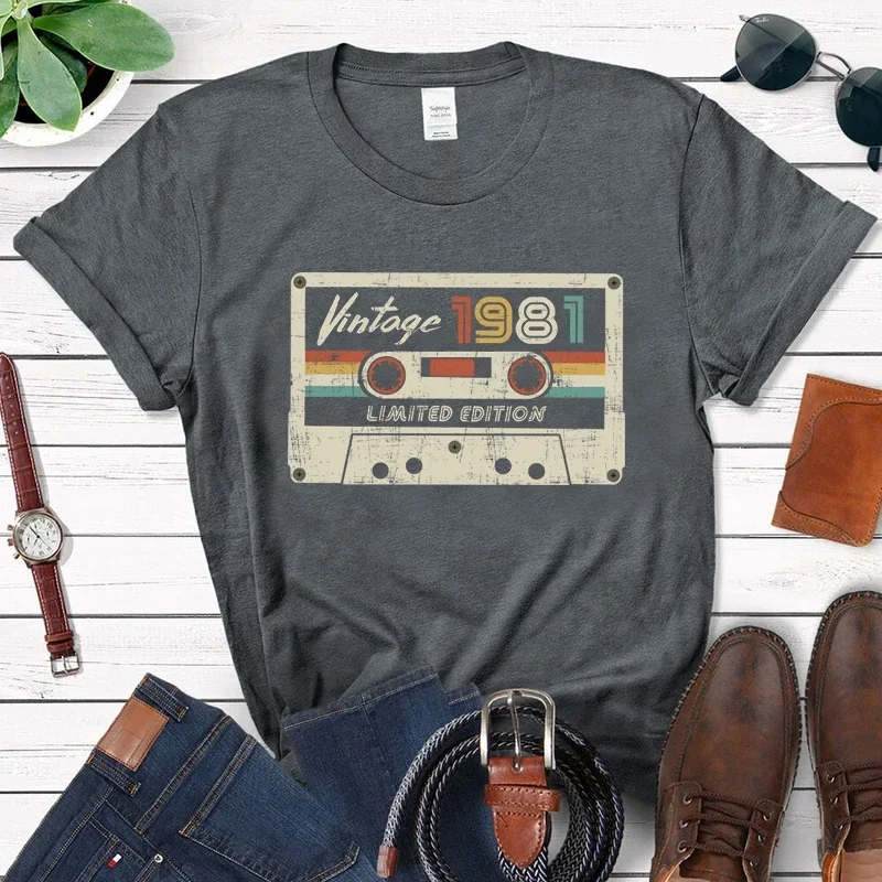 Vintage 1981 Limited Edition Audiotape Women Graphic T Shirts Retro Made In 1981 44 Birthday Party Top Girlfriend Gift Tshirts