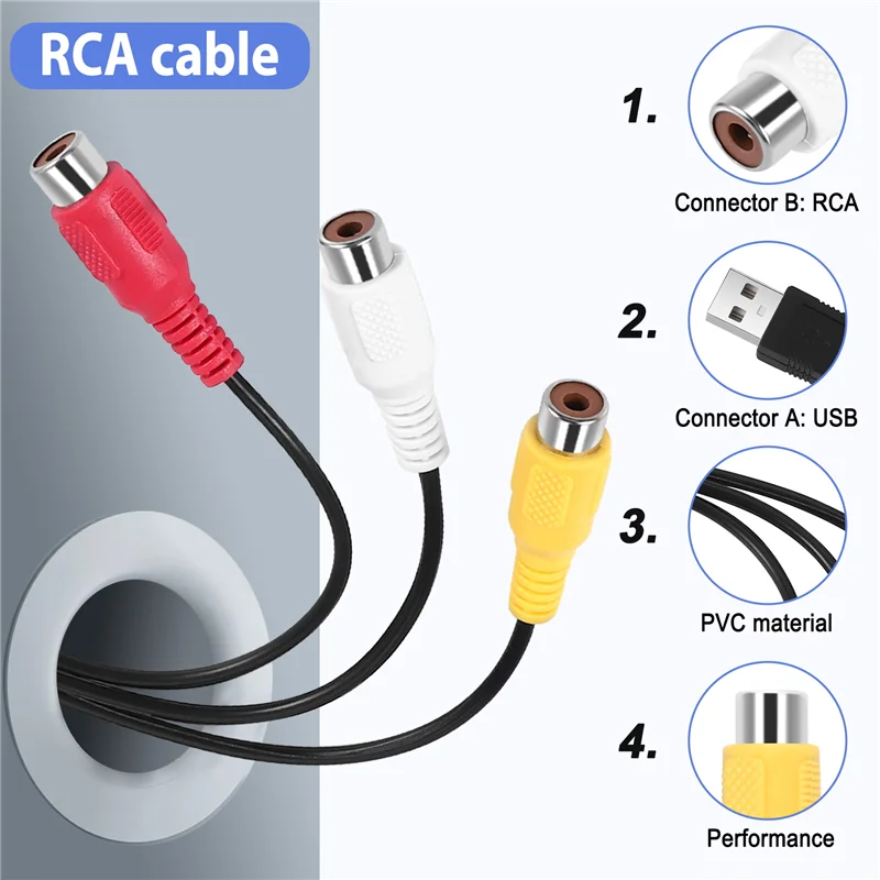 AEE7-USB To 3RCA Cable USB Female To 3 RCA Rgb Video AV Composite Adapter Converter Cable Cord Connector Lead For TV PC DVR