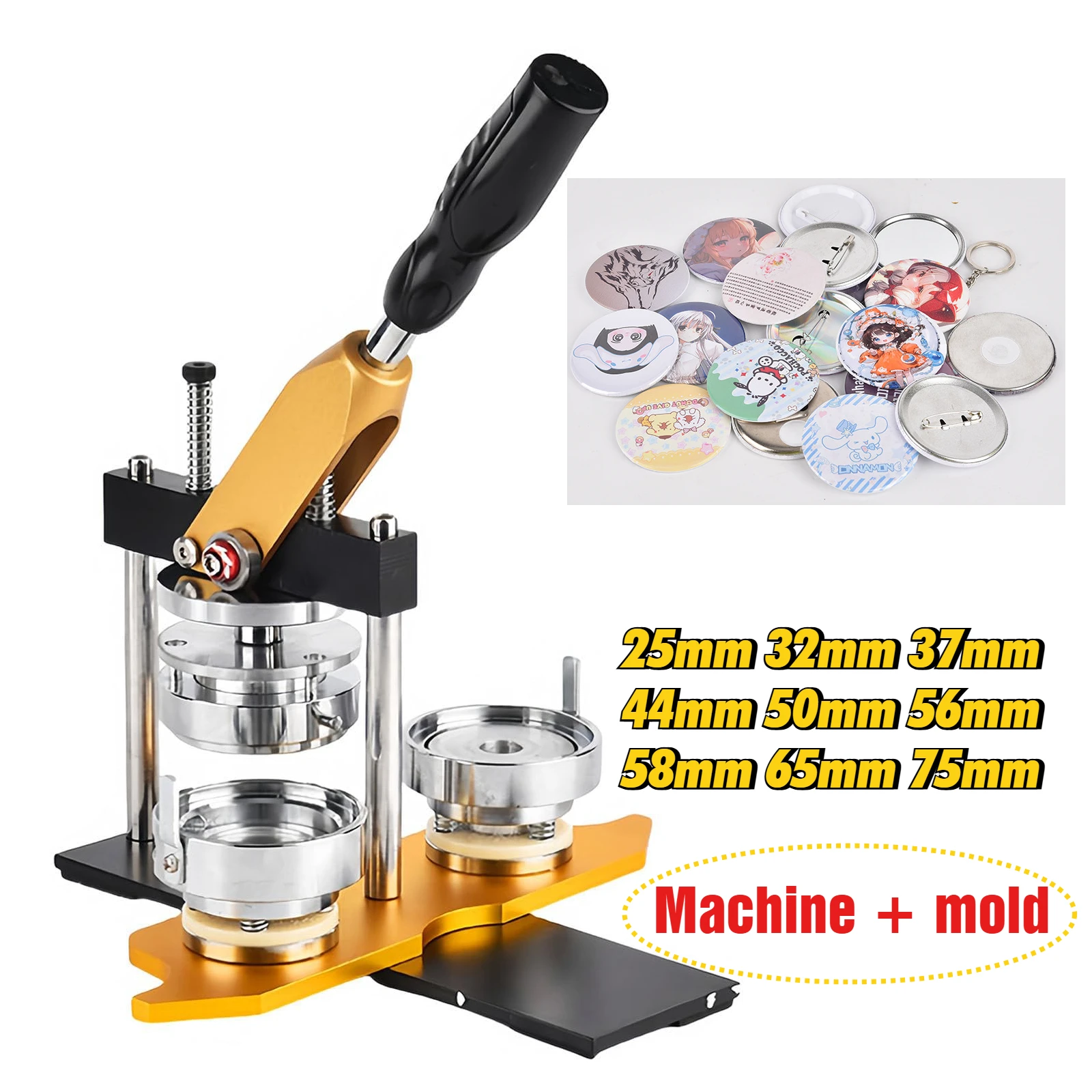 Button Maker 25/32/37/44/58/75 Pin Maker with Mold Ergonomic Arc Handle Punch Press Kit Badge Pins Maker Machine DIY Gifts
