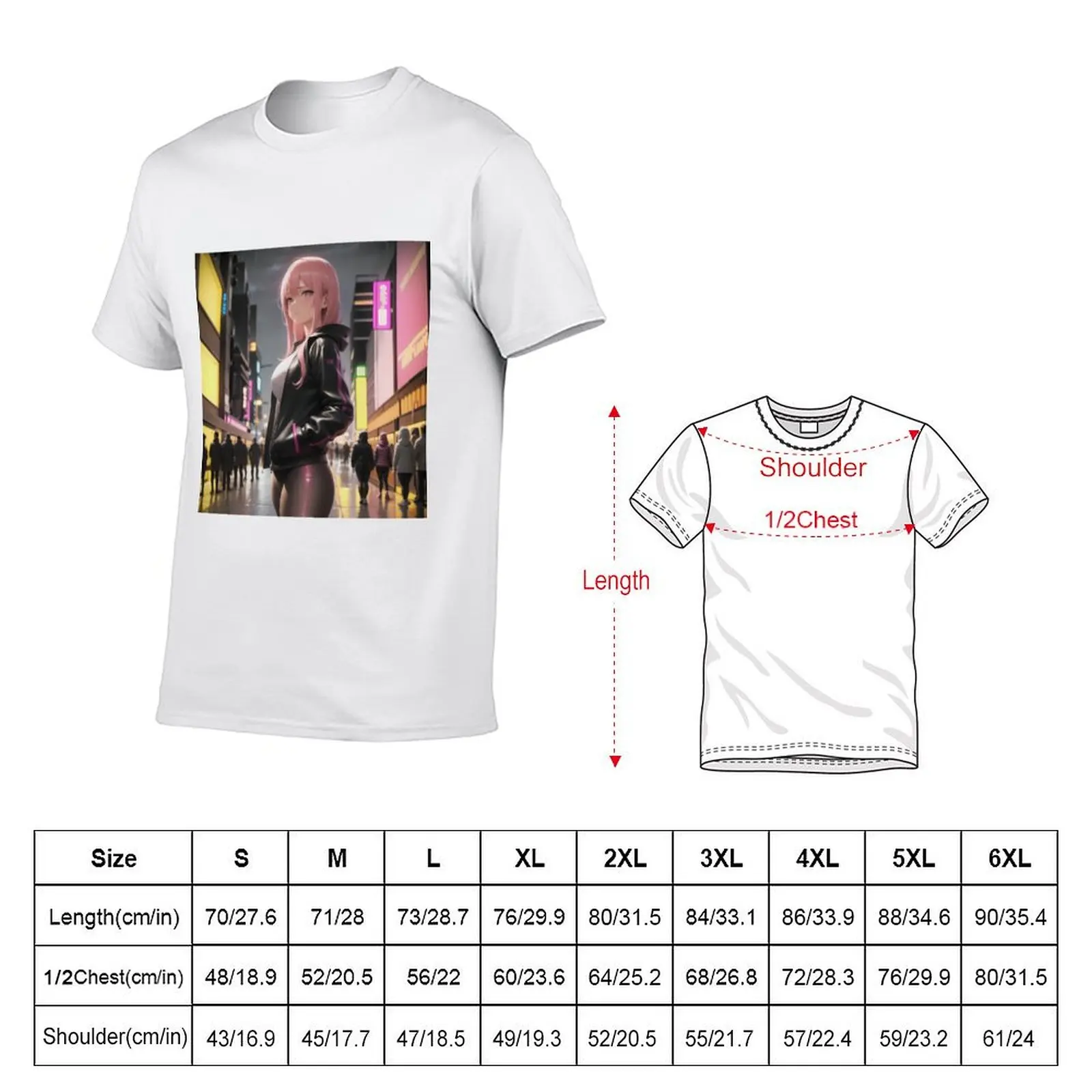 Pretty Skinny Pink Haired Anime Girl In The City After Rain T-Shirt Outdoor Sports Lightweight Tee