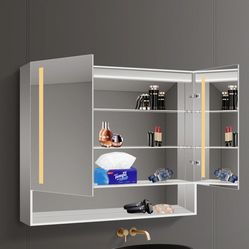 Organizador de cosméticos con espejo, armarios grandes minimalistas montados en la pared, cabeceros de lujo, caja de almacenamiento, dormitorio, baño, largo, moderno, grande