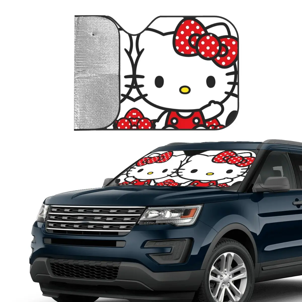 Hello Kitty Greeting Funny Sunshade Windscreen 70x130cm Foils Sun Visor Front Window Cover