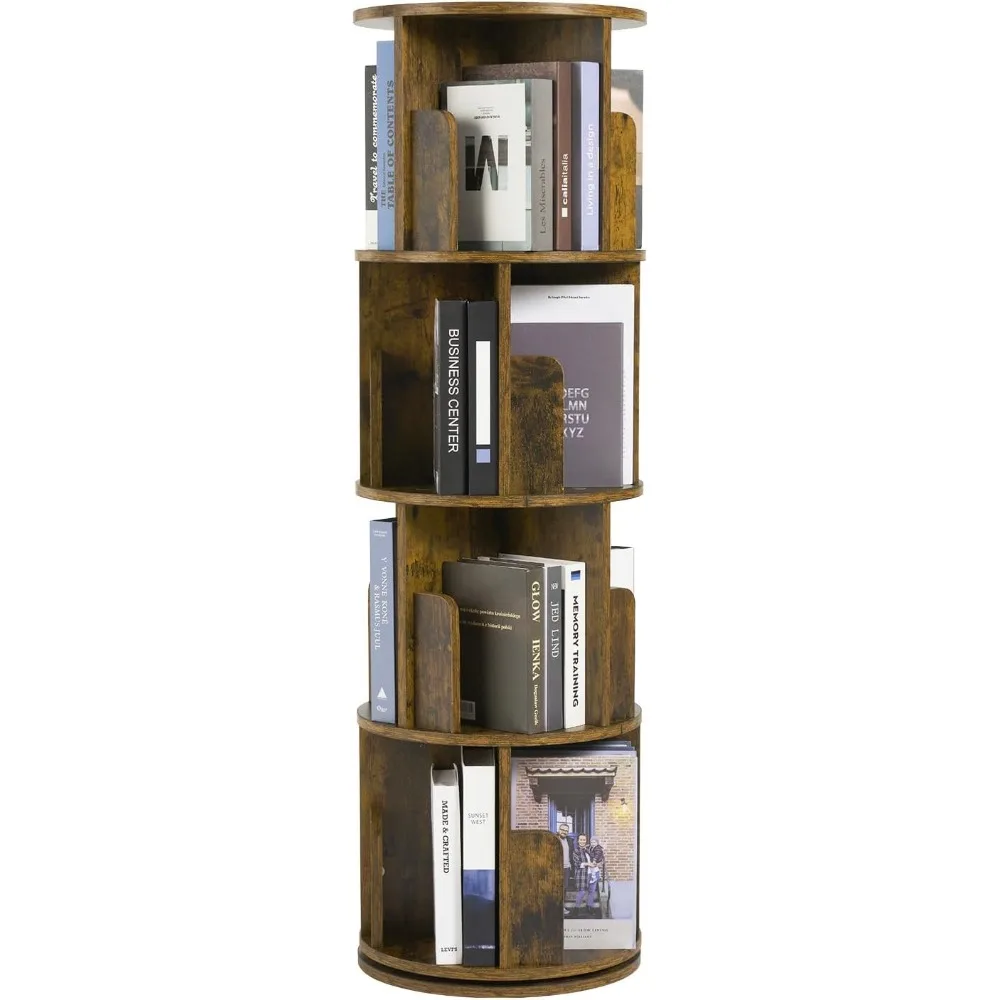 

Rotating Bookshelf, 360° Rotating Bookcase for Small Space, Corner Bookcase for Bedroom, Living Room, Study Room, 4 Tier, Brown