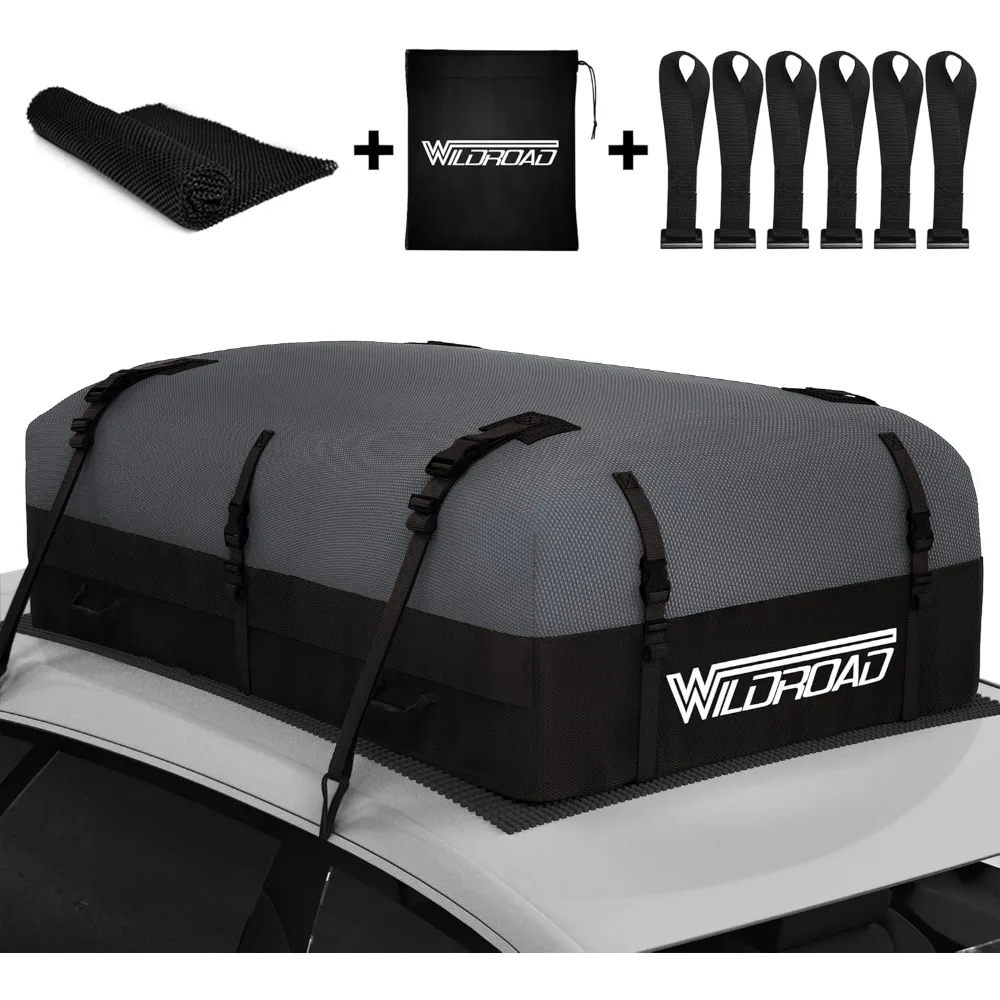 

Rooftop Cargo Carrier Bag, WILDROAD 21 Cubic Feet 600D Ultra Anti-Tear Fabric Waterproof Car Roof Bag, Soft-Shell Roof Bag with