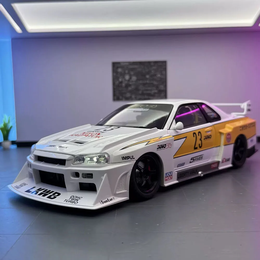 

Large 1:18 GTR SKYLINE Alloy Car Diecast Model Toy Doors Opened Sound Light Pull Back Miniature Vehcie Adult Boy Birthday Gifts